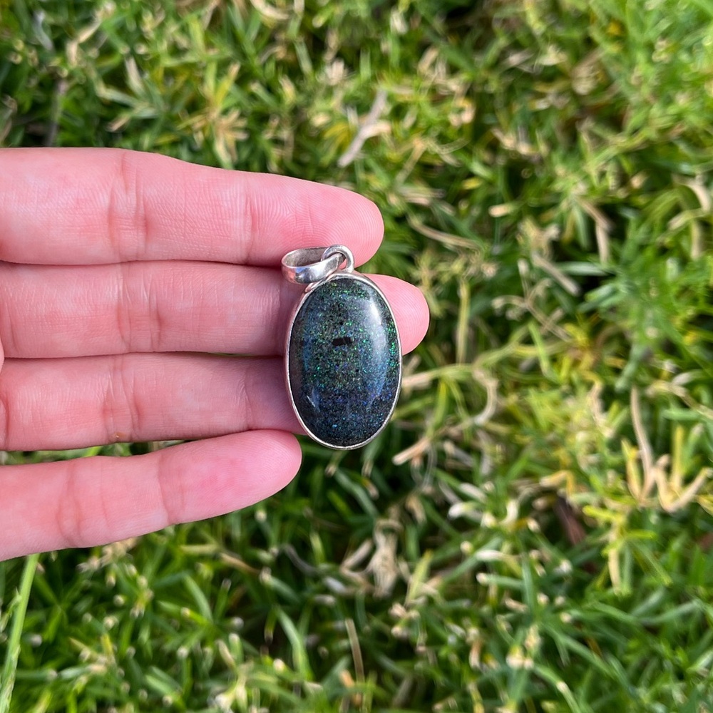 Black opal silver pendant